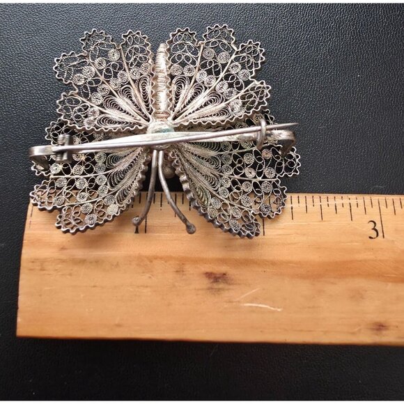 Antique Silver Filigree Butterfly Brooch Pin Art Deco 16g - ACID TESTED - Picture 9 of 10